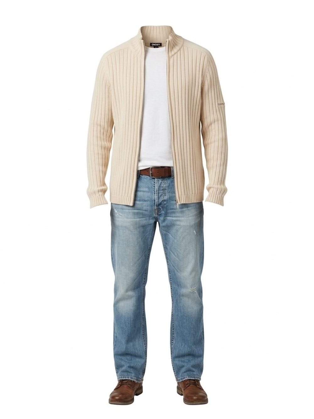 DKNY Jeans Two-Tone Ribbed Zip Sweater